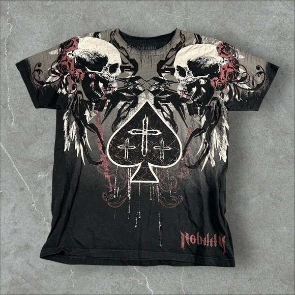Other - Nobility Shirt Men Medium Black Y2K Cybergoth Affliction AOP Skull Rare Emo Punk
